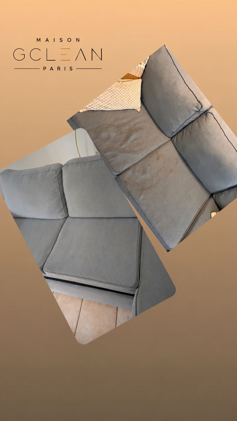 Canapé tissu gris — avant / après par Maison G Clean Paris à Paris 15ᵉ